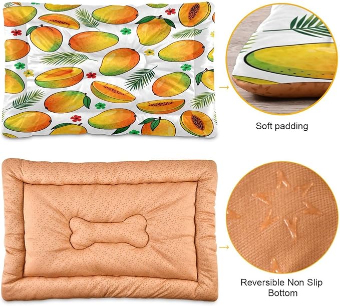 Mango Fruit Dog Beds Crate Pad Washable Pet Mat for Dogs Cats, Non-Slip Travel Bed Pad, Indoor Outdoor Kennel Pad 36x24in