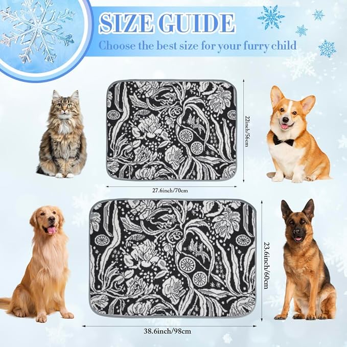 Pet Cooling Mat Ice Silk Cooling Dog Mat for Crate Intricate Botanical Dog Beds& Furniture Washable Large Pad 28" X22" Pet Mats for Floor Blanket Crate, Bed, Indoor& Outdoor Floor, Car Seats