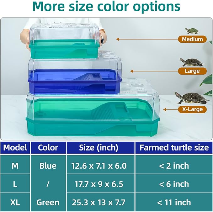 Turtle cage Tortoise Terrarium with Pump＆Filter with Shower Function Easy to Change Water and Clean Water for Turtle Horned Frog Hermit Crab Blue, XL