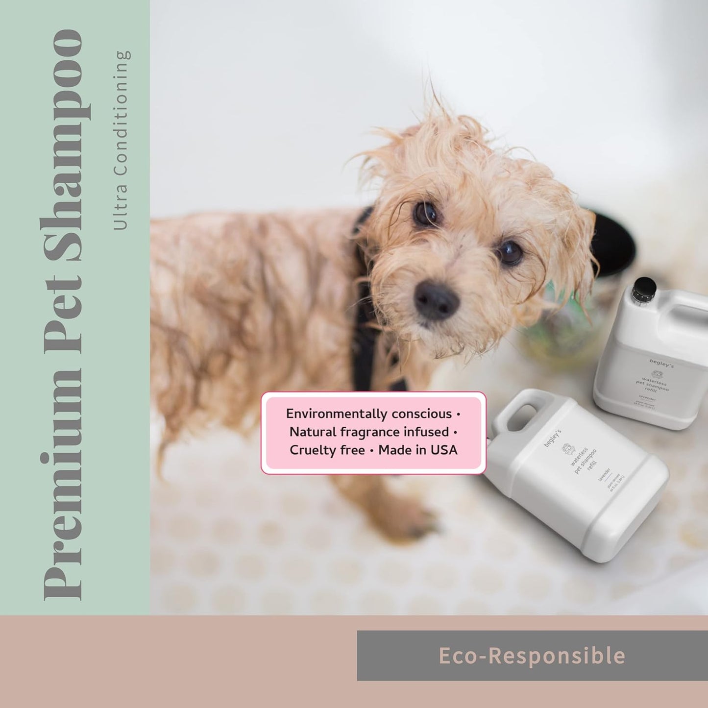 Begley’s No Rinse Waterless Pet Shampoo, Bathless Cleaning, Deodorizing, and Odor Removal for a Shiny, Fresh Smelling Coat - Effective for Dogs, Puppies, and Cats - Refill, Fresh Citrus