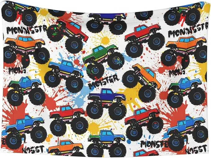 Pet Blanket for Couches and Beds, Grunge Monster Truck Car Art, Reversible Double Sided Plush Design with Soft Bumpy Texture and Smooth Surface, Furniture Protector