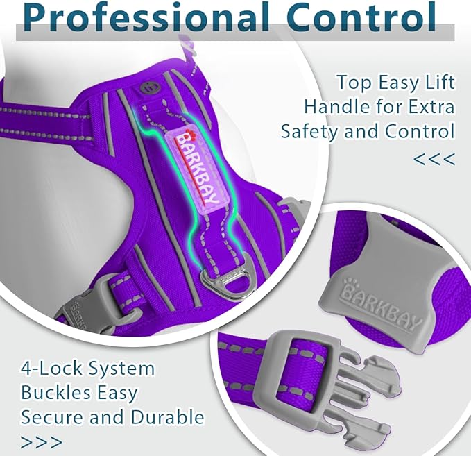 BARKBAY Dog Harness No Pull Oxford with ID Tag Pocket - Heavy Duty, Reflective, Easy Control for Large Dogs(Purple Oxford,XL)