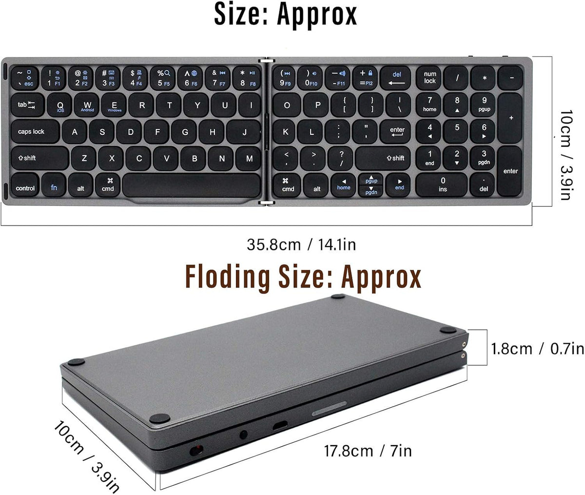 Hilitand Folding Bluetooth Keyboard, Ultra?Thin Foldable Keypad Full?Size Typewriter for iOS for Android for Laptop Tablet Smartphone()