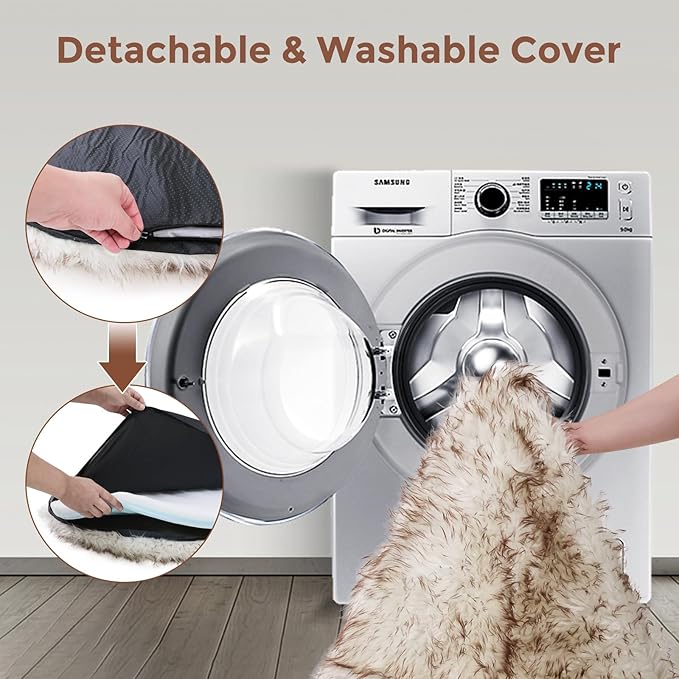 63 Inch Faux Fur Dog Bed for Large/Medium Dogs Orthopedic Beds with Fluffy Faux Fur & Soft Memory Foam for Joint Pain Relief, Machine Washable and Waterproof Dog Couch Beds White with Brown ﻿