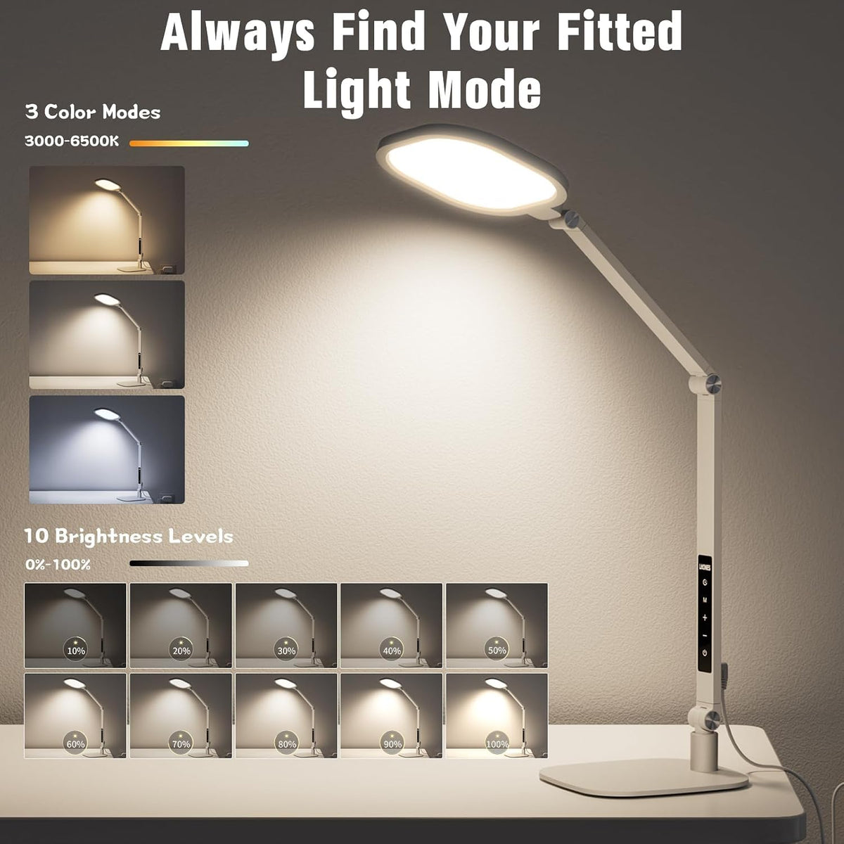 LitONES LED Desk Lamp for Home Office, 15W Desk Ring Light with CRI 97.8