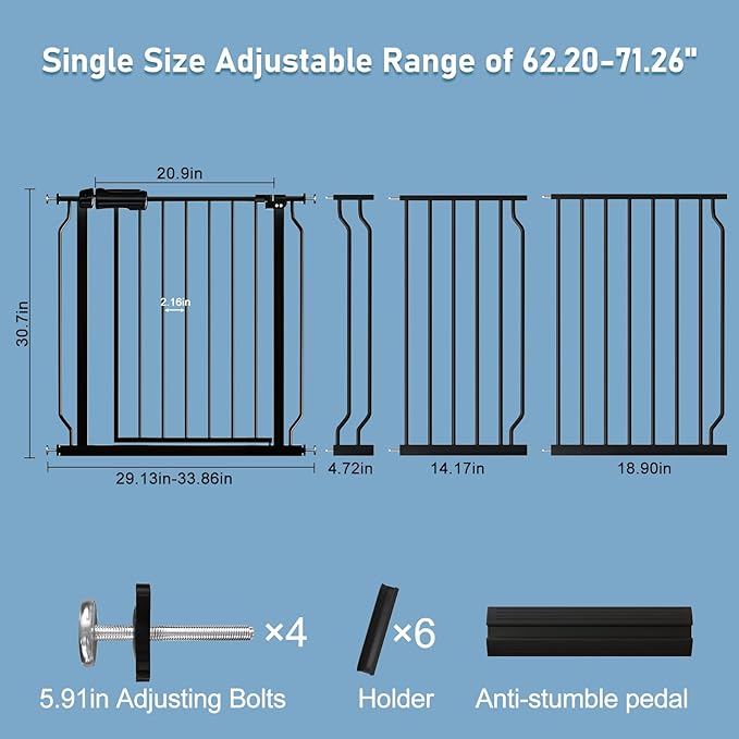 ALLAIBB Extra Wide Pressure Mount Baby Gate Auto Close Black Metal Child Dog Pet Safety Gates with Walk Through for Stairs,Doorways,Kitchen and Living Room (62.20-71.26"/158-181cm)