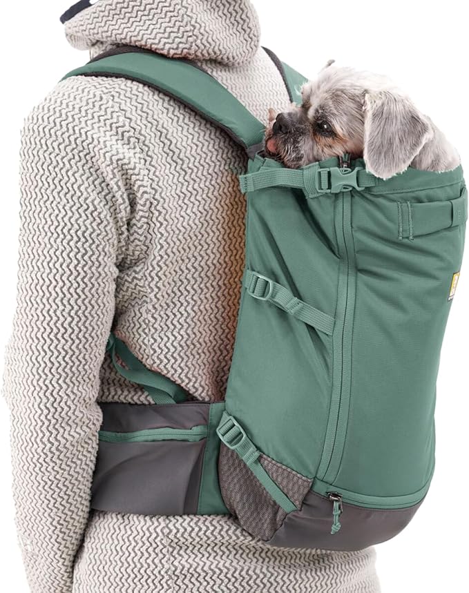 Ruffwear, Hitch Hiker Dog Backpack Carrier, Hands-Free Dog Carrier Backpack with Breathable Mesh, EVA Foam Padding, Durable Polyester, Lightweight Design for Small Dogs, River Rock Green, Small
