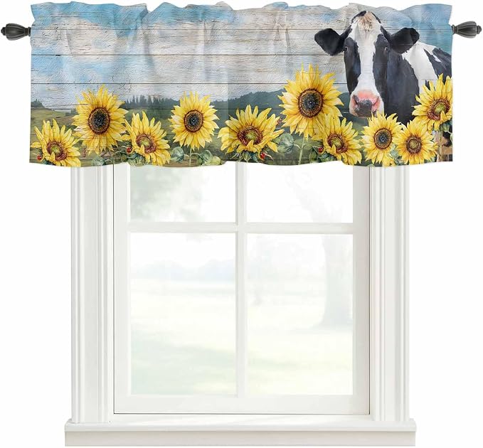 Cow Sunflowers Curtain Valances