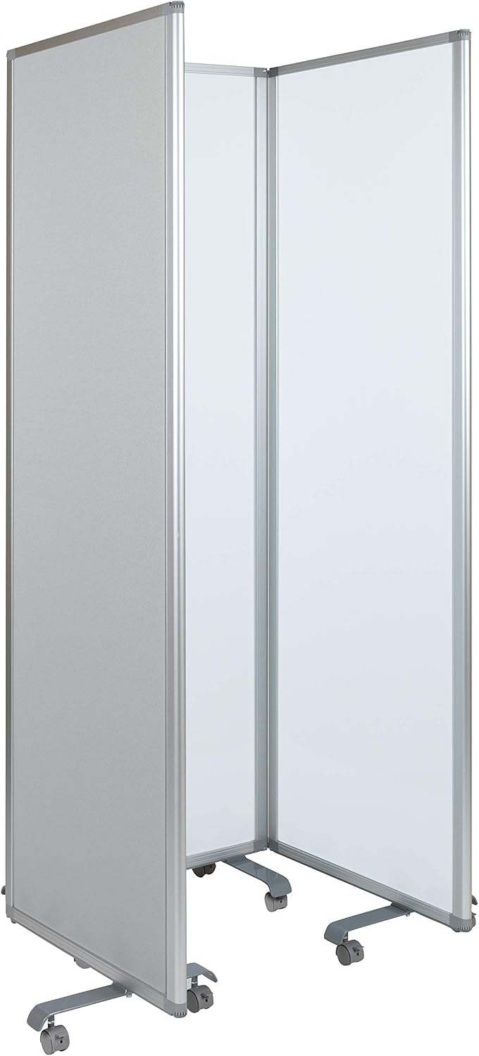 Flash Furniture Raisley 3-Section Mobile Magnetic Whiteboard and Cloth Partition, Rolling Dry Erase Board Room Divider, 72"H x 24"W