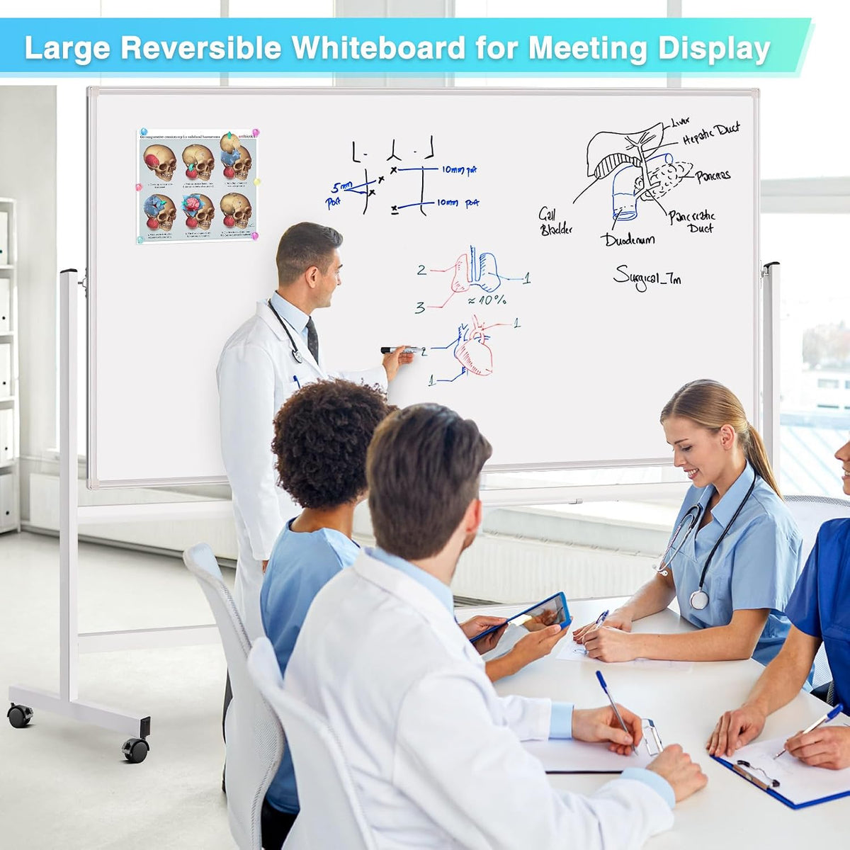 Maxtek Silver Rolling Whiteboard 72 x 48 in, Double-Sided Magnetic