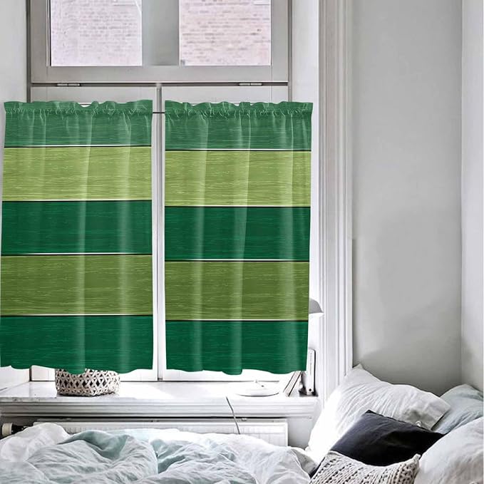 Farm Retro Green Wood Grain Window Valance Curtains, Rustic Wooden Plank