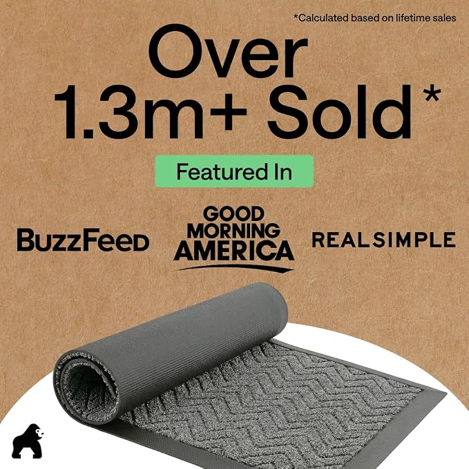GORILLA GRIP 100% Waterproof All-Season WeatherMAX Doormat, Durable Natural