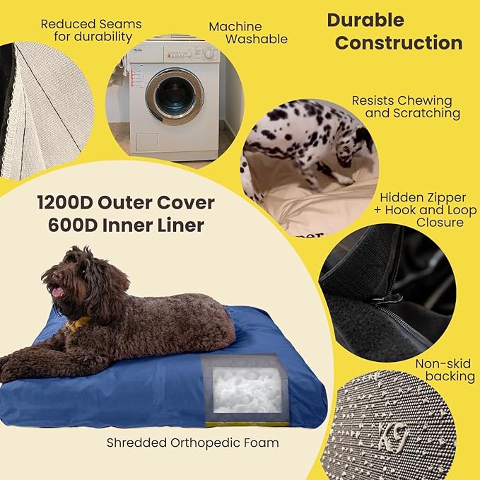 K9 Ballistics Tough Rectangle Pillow Dog Bed - Removable Cover, Washable, Durable & Water Resistant Dog Bed - XX-Large, Taupe Premium Finish