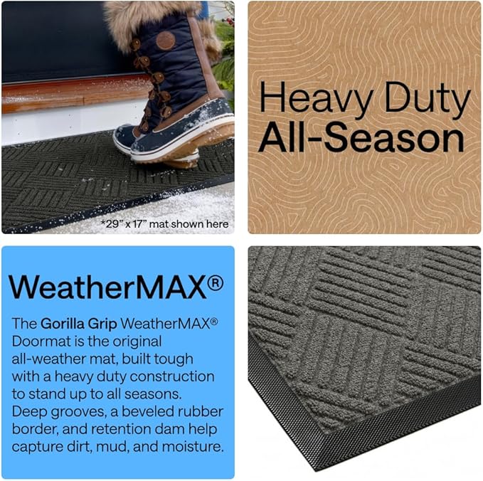 GORILLA GRIP 100% Waterproof All-Season WeatherMAX Doormat 35x23, US Designed