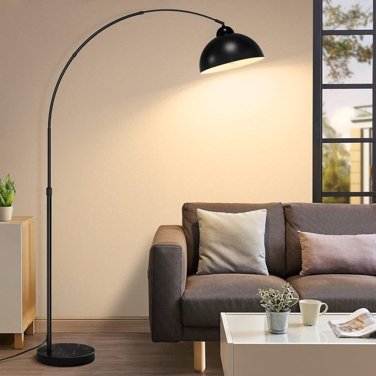 Arc Floor Lamp, Black Industrial Adjustable Over the Couch Stand Up Light