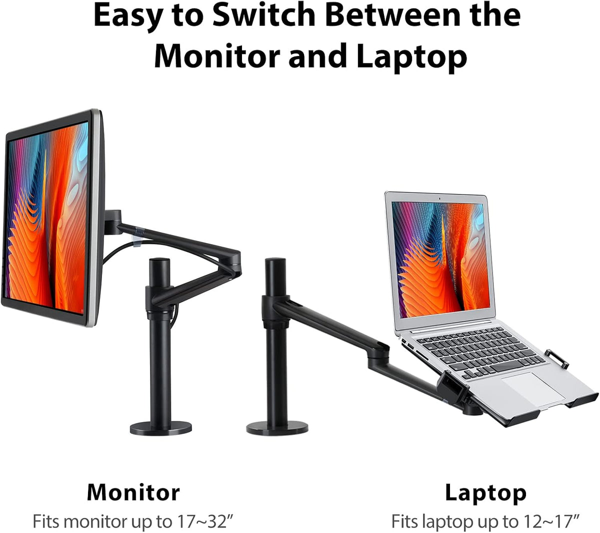 Viozon Laptop/Notebook/Projector Mount Stand, Height Adjustable Single Arm Mount Support 12-17 inch Laptop/Notebook/Tablet, Free Removable VESA 75X75 and 100X100 for Monitor 17-32 inch.