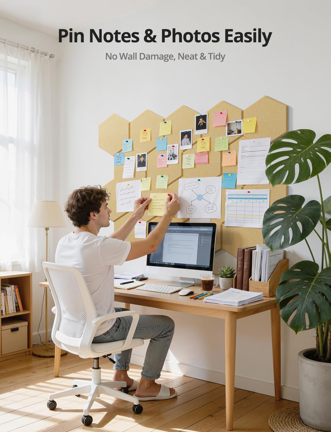12 Pack Felt Bulletin Boards for Walls Corkboard for Office 12" x 10", Mustard Large Self-Adhesive Hexagon Mustard Display Tiles for Mood Memo Pinboard in Home Bedroom Kitchen School Classroom