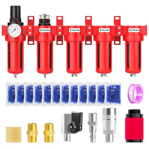 TAILONZ PNEUMATIC 0-150PSI 3/8 Inch NPT Red Industrial Grade 5 Stage Air Drying