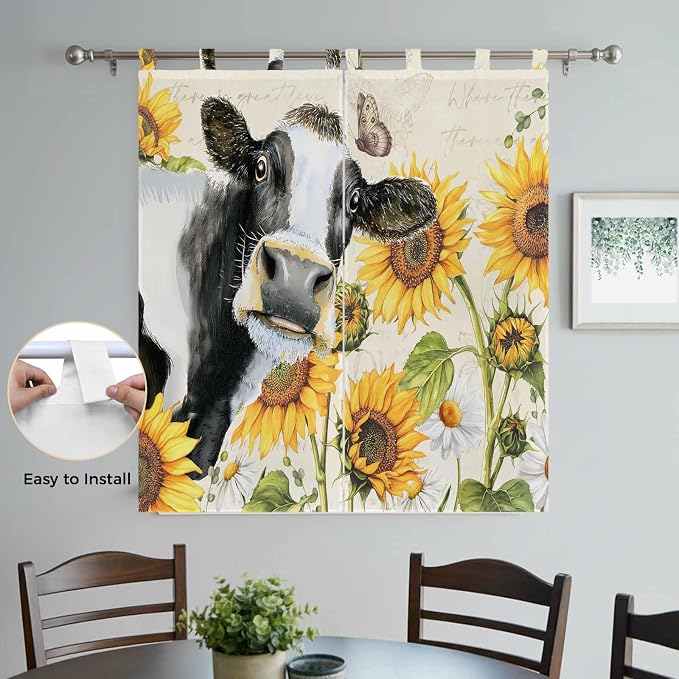Yellow Sunflowers Bathroom Curtains 63 Inch Length, Window Curtains Tab Top