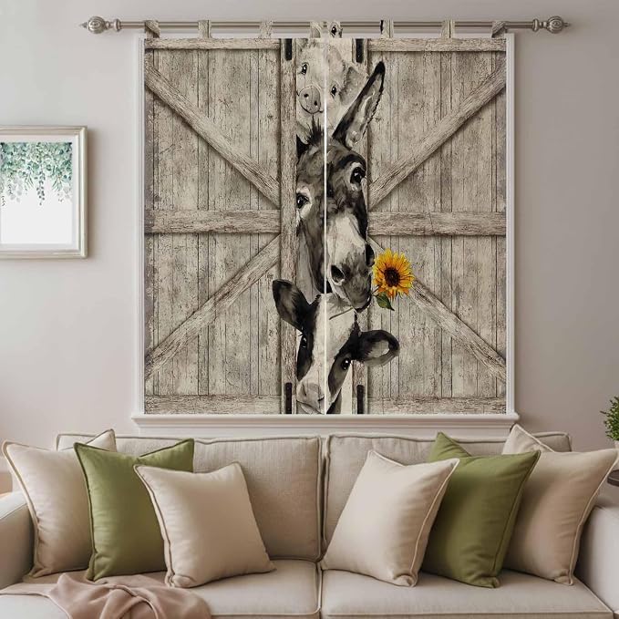 Funny Farm Animals Living Room Curtains 84 Inch Length, Window Curtains Tab Top