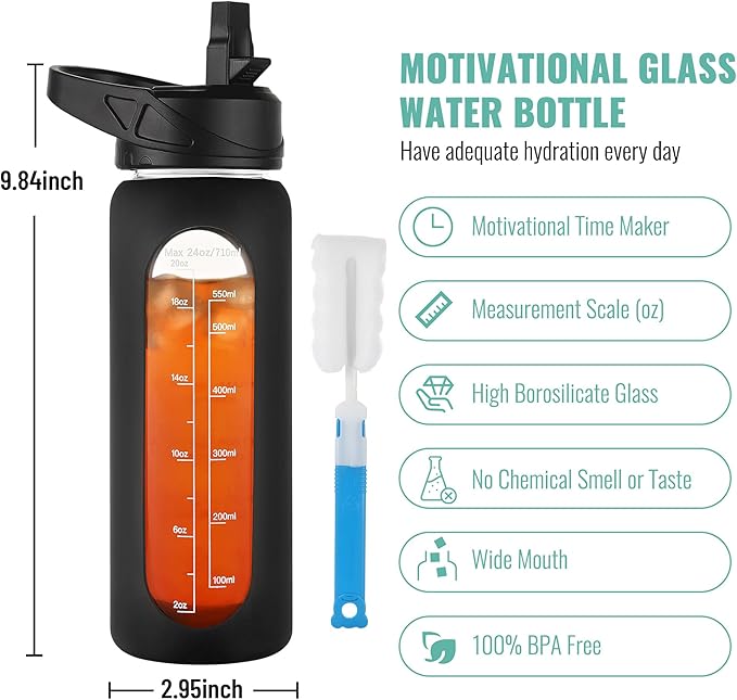 CIVAGO 24 oz Glass Water Bottle