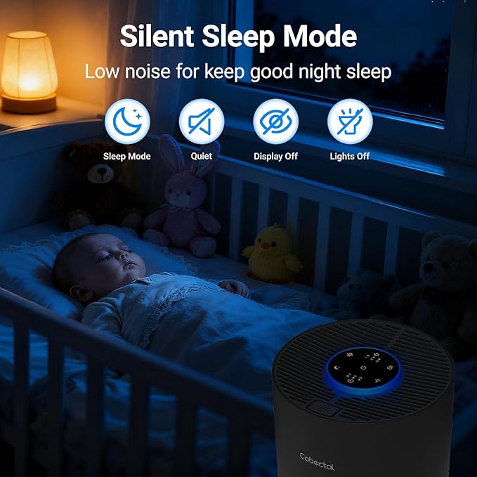 Air Purifiers for Bedroom Home, Cobectal Air Cleaner with H14 True HEPA 3-in-1 Filter for Room up to 1050 ft², Aroma Function, Sleep Mode, Portable Air Purifiers for Office, Dorm, RVs, Black