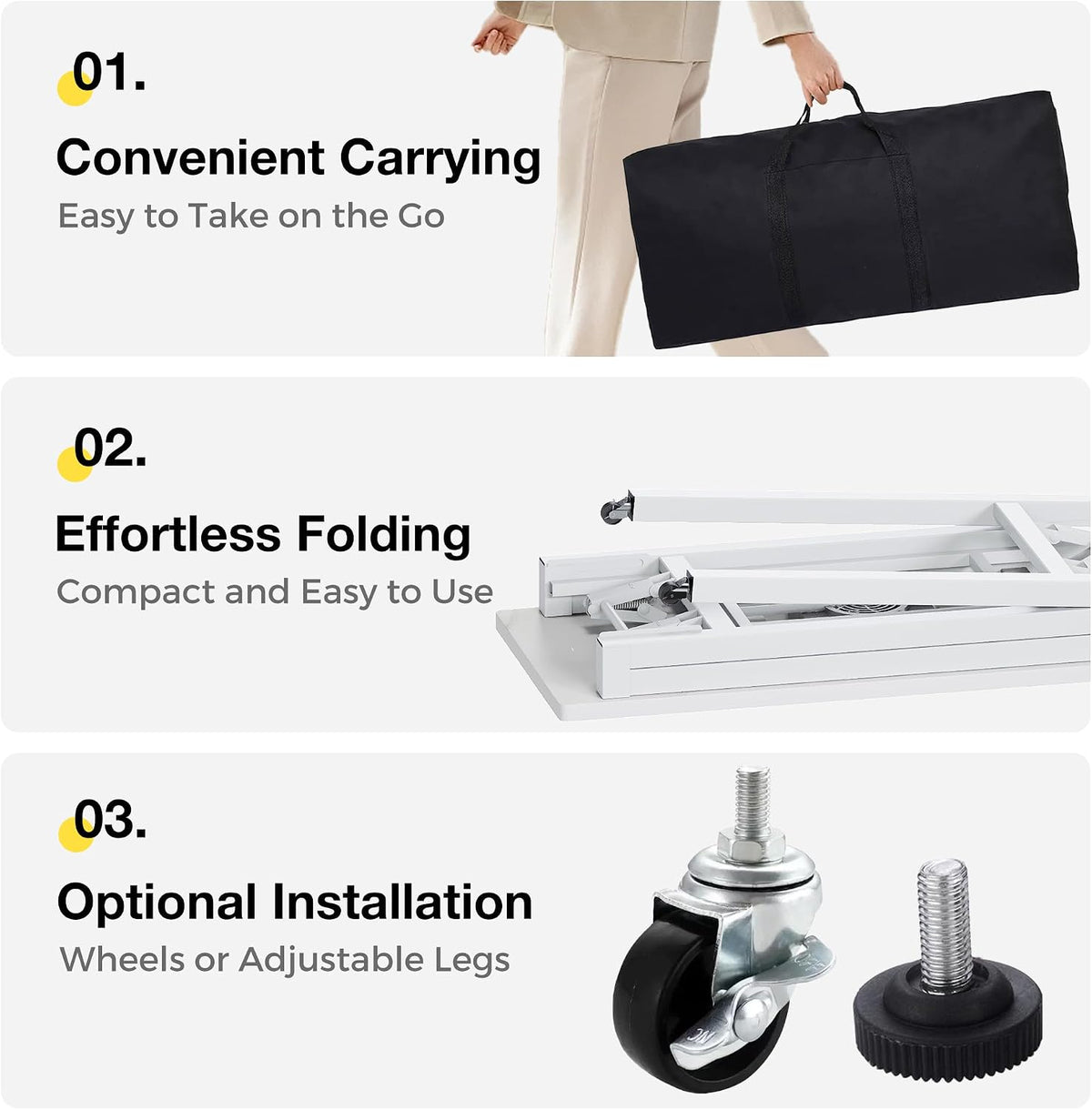 Portable & Foldable Manicure Table w/Dust Collector, Rolling Nail Tech Desk w/LED Light Lamp, Wrist Cushion, Lockable Wheels, Carrying Case, for Home Travel Beauty Salon Workstation (Marble White)