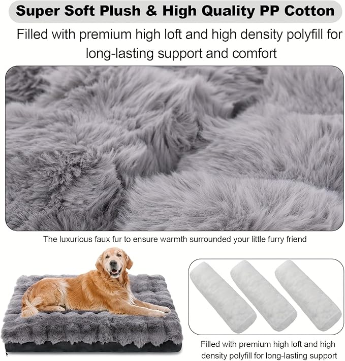 Dog Beds for Extra Large Dogs, Soft Plush Faux Fur Fluffy Dog Mat with Removable Washable Cover & Anti-Slip Bottom, Machine Washable (Medium)