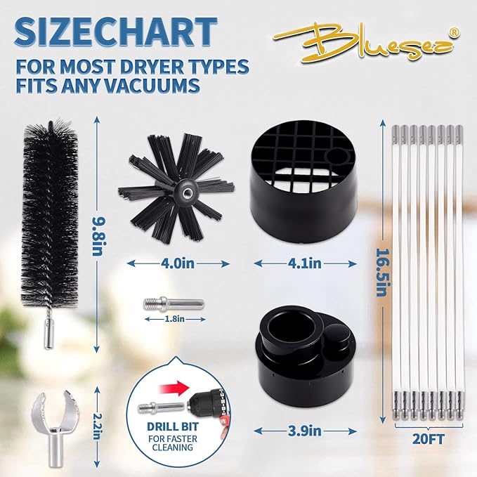 Bluesea 7 Pieces 20 Feet Dryer Vent Cleaner Kit, Reinforced Nylon Dryer Vent