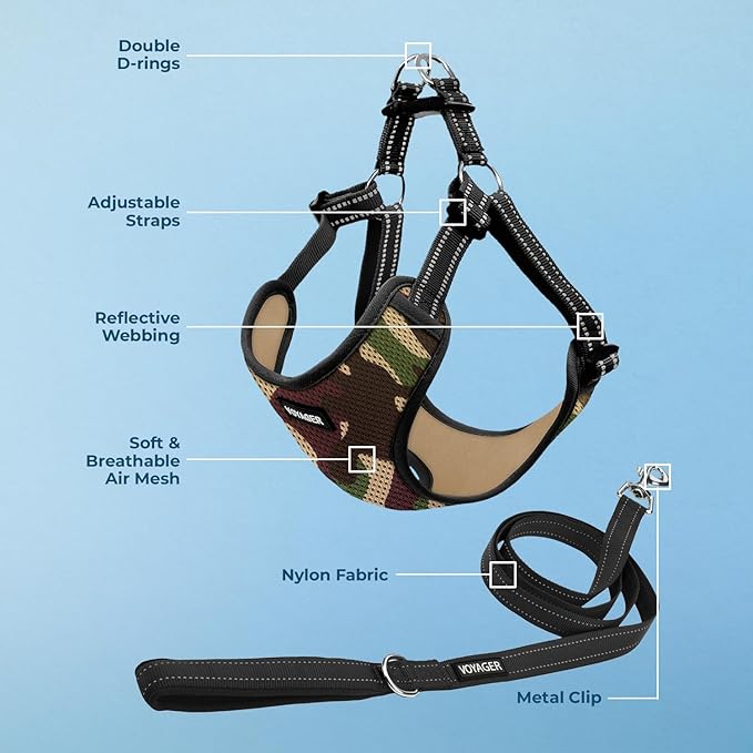 Best Pet Supplies Voyager Adjustable Step-in Flex Breathable Mesh Dog Harness for Small Medium Large Dogs Leash Set (Army Base), M