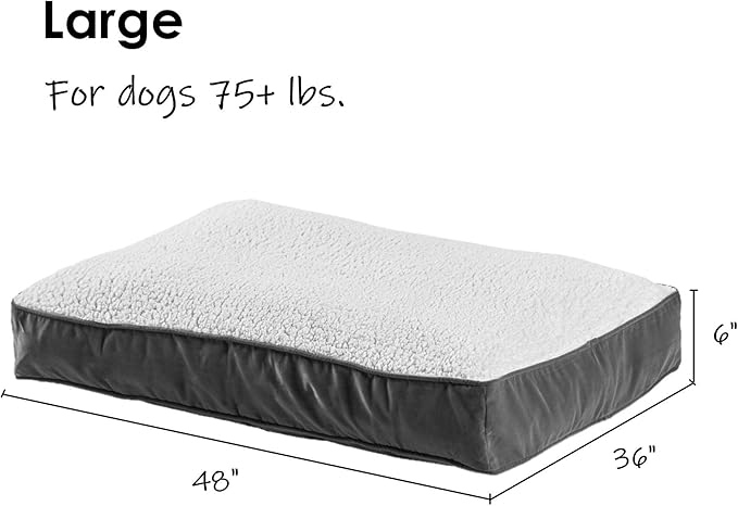 South Pine Porch Buddy Reversible Rectangle Pillow Style Microfiber and Sherpa Dog Bed with Removable, Machine-Washable Cover, Latte Sherpa, Large (48 in. x 36 in.)
