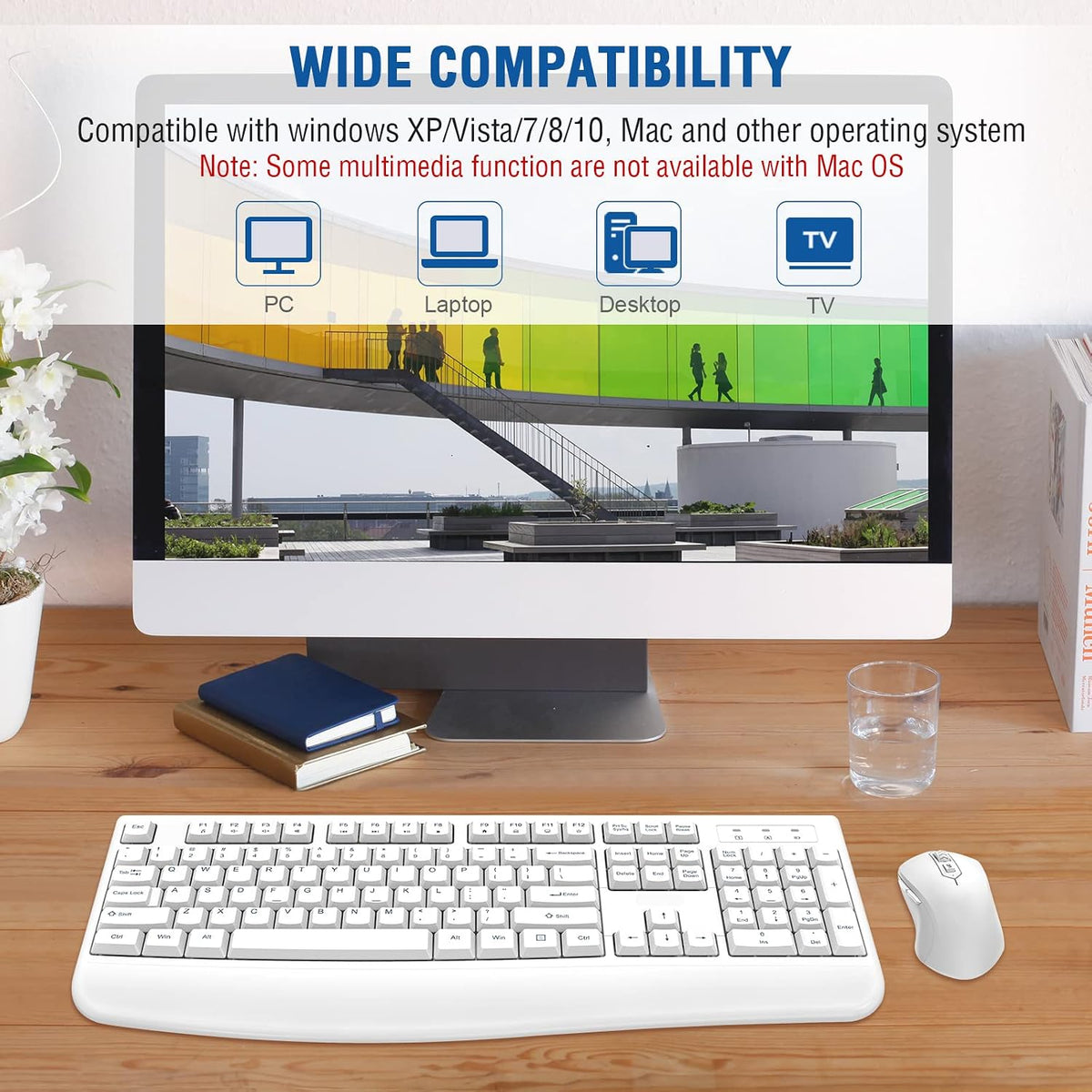EDJO Wireless Keyboard and Mouse Combo, USB Plug & Play (White)