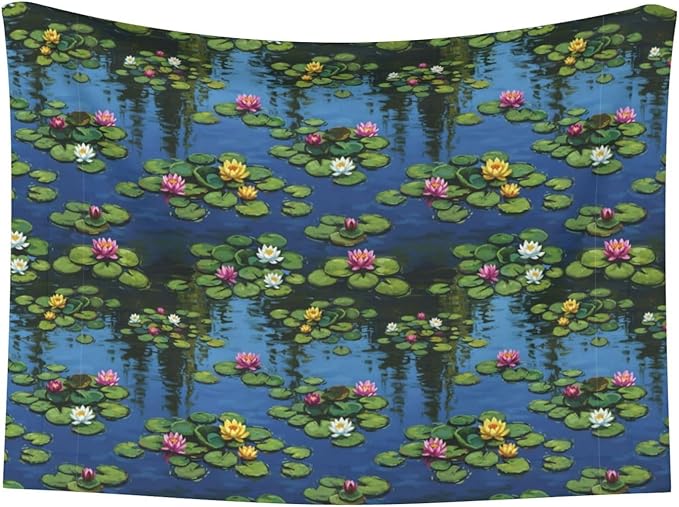 Pet Blanket for Couches and Beds, Water Lilies Monet Painting, Reversible Double Sided Plush Design with Soft Bumpy Texture and Smooth Surface, Furniture Protector