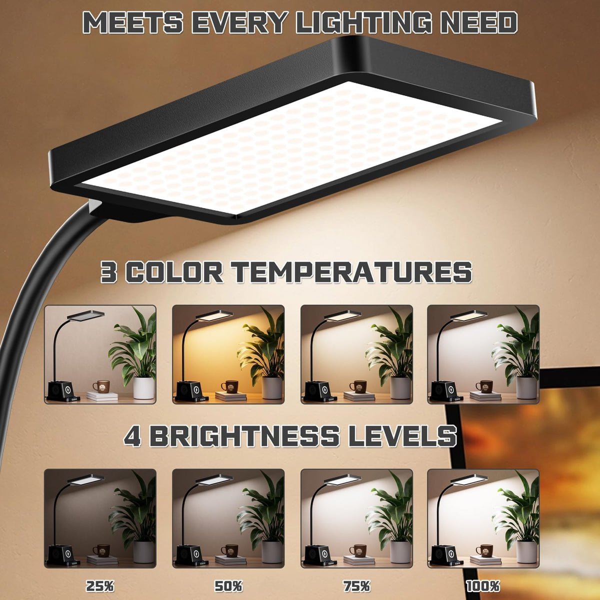 cozoo LED Desk Lamps for Home Office with Storage,15W Fast Wireless Charger