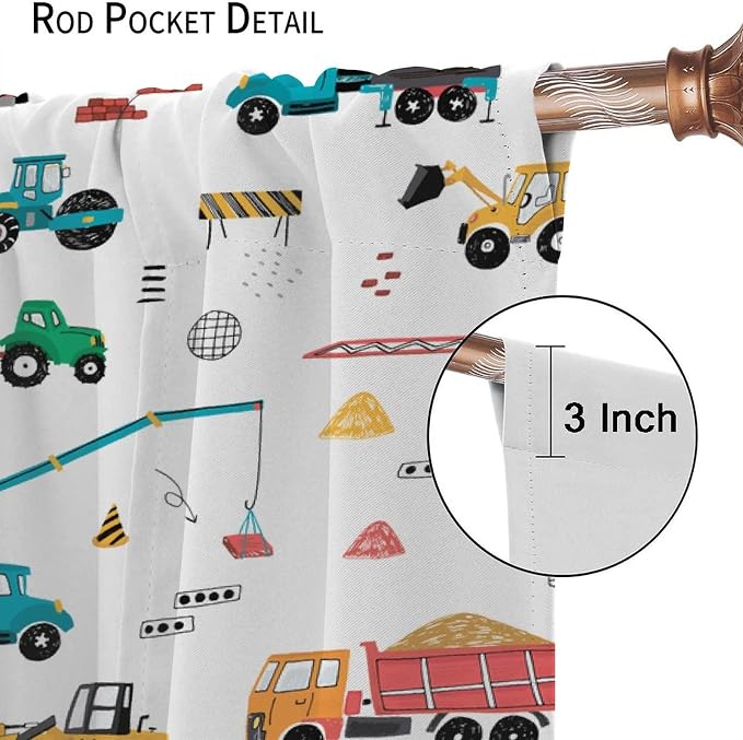 Construction Window Curtains, Kids Cartoon Construction Machines Building Hand