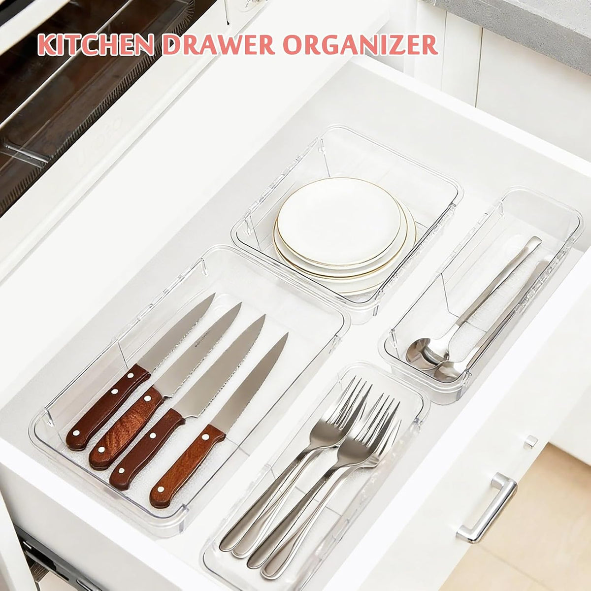 15 Pcs Clear Expandable Drawer Organizer Tray Adjustable Drawer Storage Bin