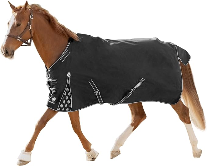 Equinavia Norse Lightweight 100g Fill Horse Rain Blanket | Waterproof Turnout Sheet - Black - 66 in - Black - 81 in