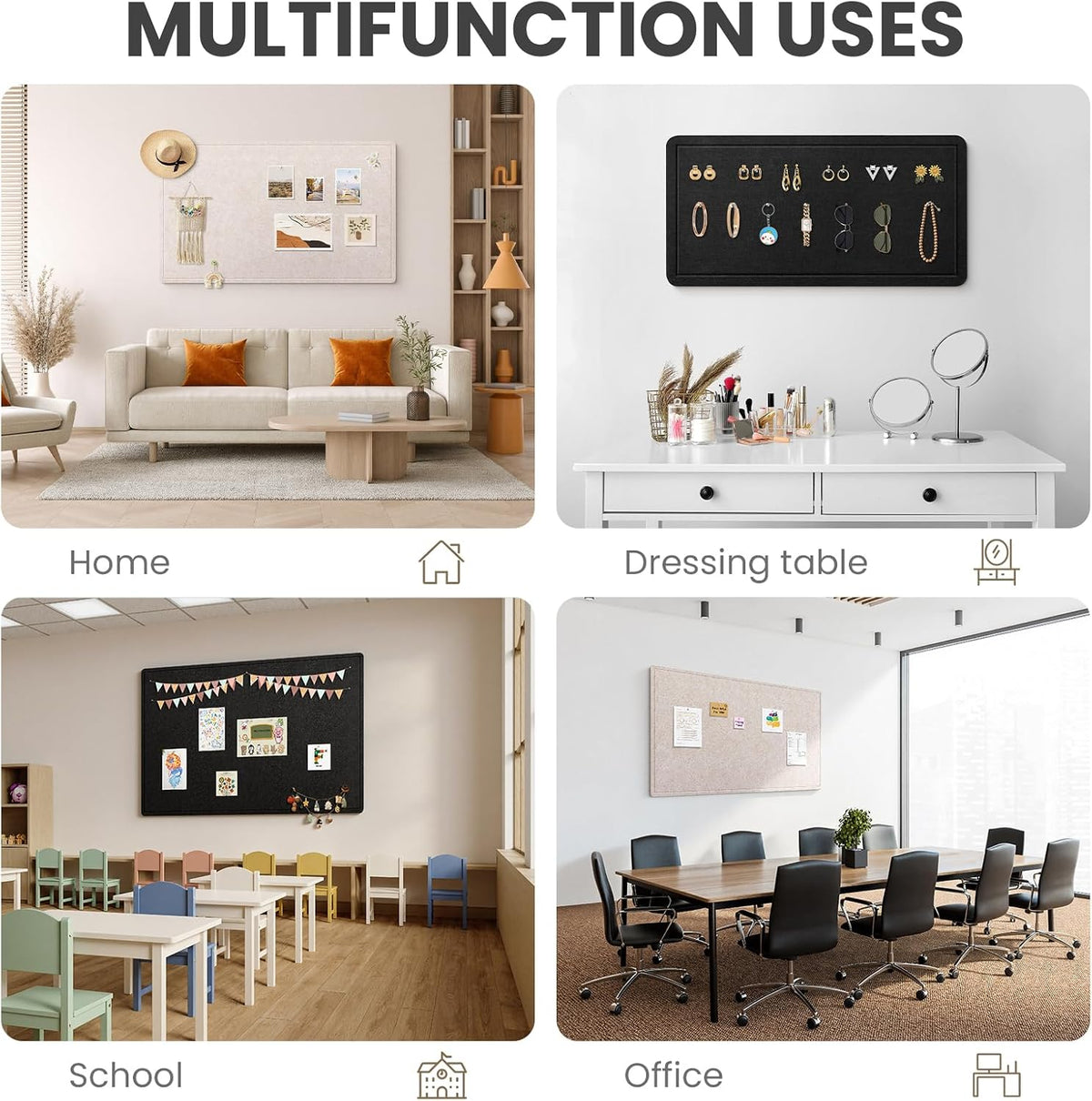 Bulletin Board, 60 X 35 inches Decorative Felt Cork Board Alternative with Pushpins, Foldable Felt Notice Pin Board Photo Display Board for Office Home School Wall