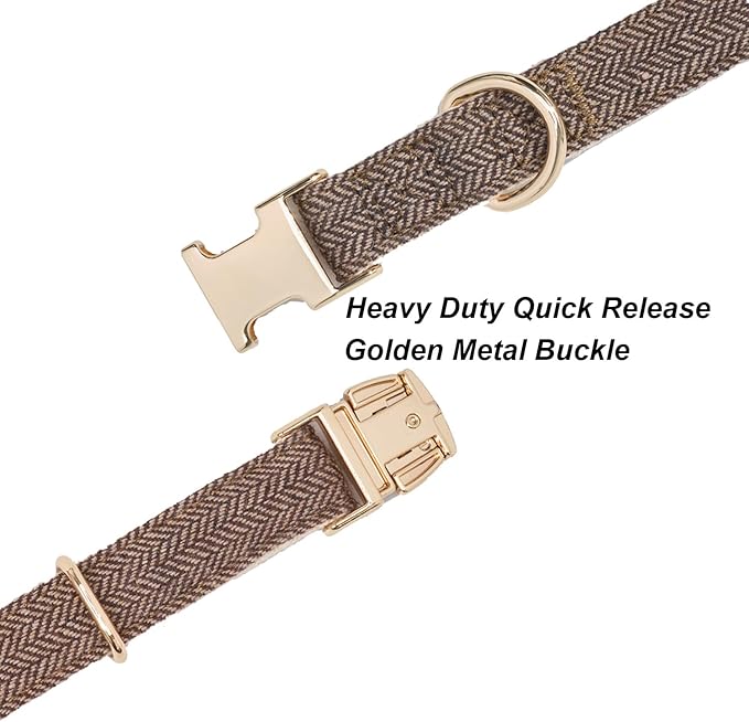 Soft Cotton Hemp Dog Collar with Metal Buckle Adjustable Tweed Dog Collars for Small Medium Large Dogs(Coffee,Small)