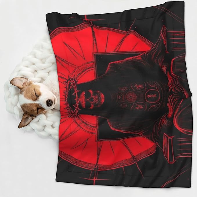 Waterproof Dog Blanket Soft Pet Blanket for Puppy Cat, Fleece Cat Throw Blankets for Furniture Bed Couch Sofa Reversible - Red Gothic Skeleton Throne