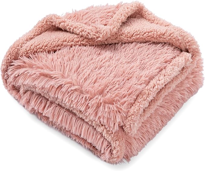 Pink Calming Dog Blanket 57x40in Waterproof Pet Blankets Fluffy Long Faux Fur Cat Throw Blankets for Couch Furniture Protector Love Bed Cover Washable(Pink,M)