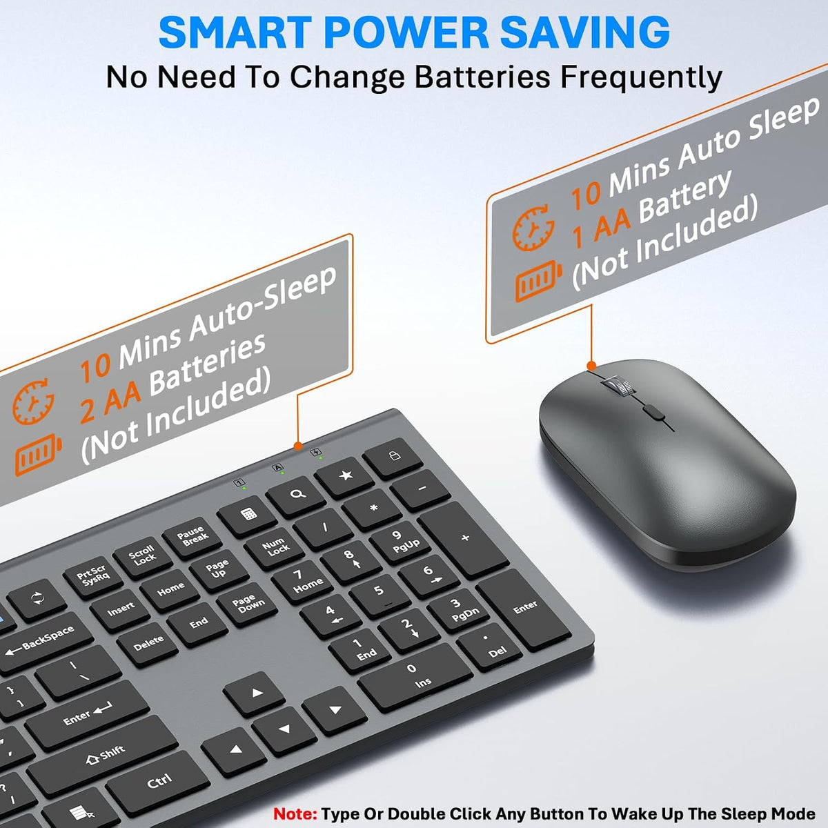 Wireless Keyboard and Mouse Combo, Ultra Slim Full Size Silent Keyboard