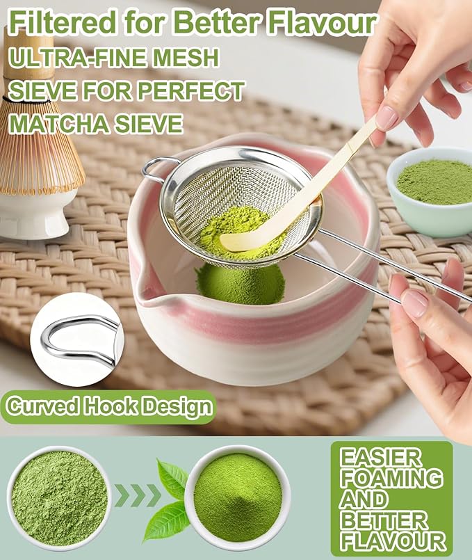 JBER Matcha Whisk Set, Handmade Whisk 100 Prongs, Sifter