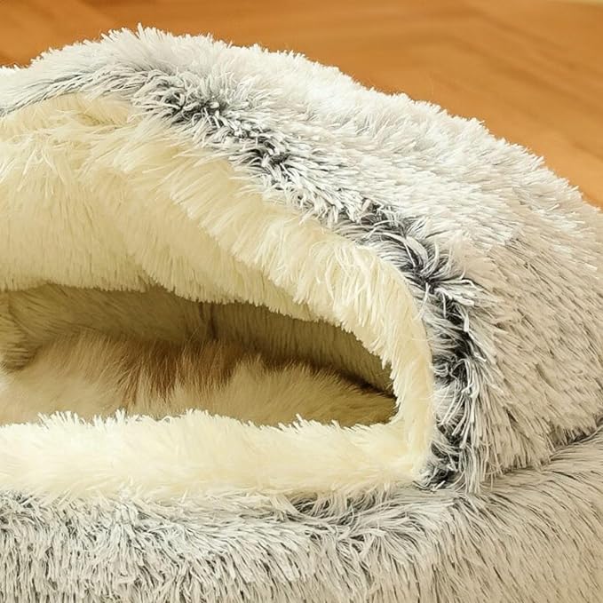Plush Fluffy Dog and Cats Round Bed – Ultra-Soft Faux Fur Pet Shell Nest with Raised Bolster Edge, Self-Warming Calming Nest for Small to Large Pets (Green, Large（26”）)