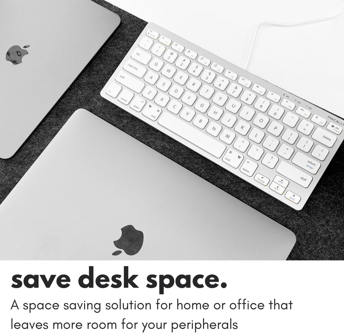 Macally Small Wired Keyboard for Mac and Windows - 78 Scissor Switch Keys Compatible Apple Keyboard - USB Mini Keyboard that Saves Space and Looks Great - Plug and Play Wired Mac Keyboard - Aluminum