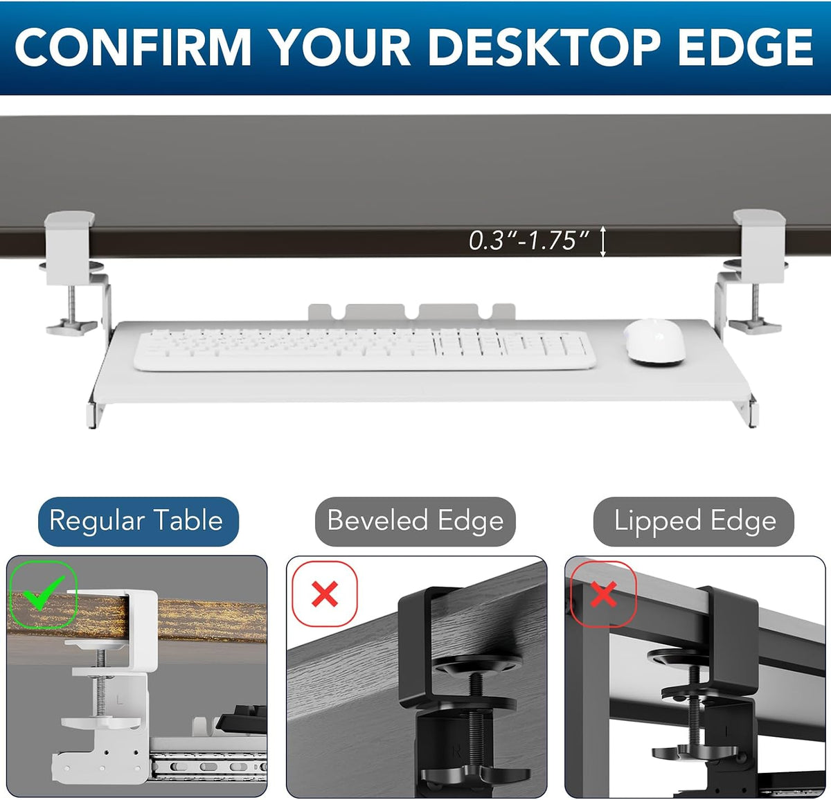 Keyboard Tray Under Desk Pull Out with Extra Sturdy C Clamp Mount System