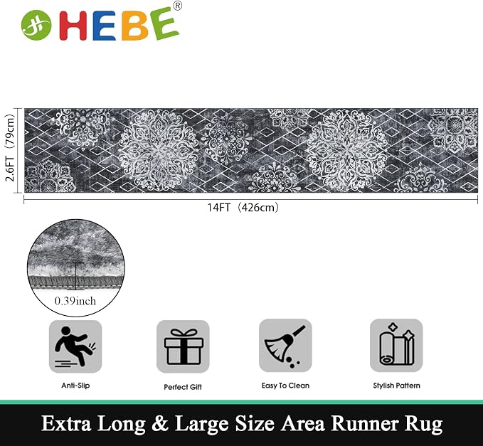 HEBE Hallway Runner Rug 2'8''x14' Washable Vintage Distressed Area Rugs Non