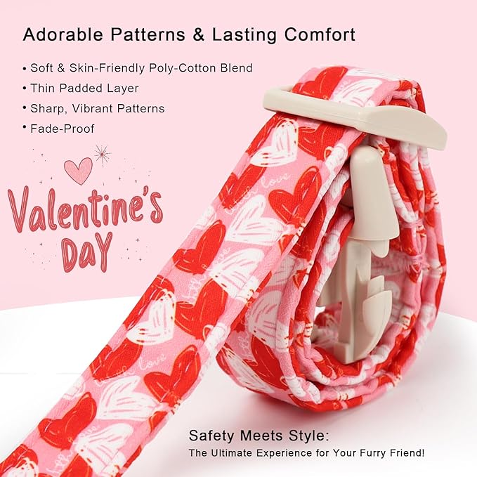 Valentines Dog Collar for Giant Large Dogs - Cute Pink Girl Dog Collar, Doodle Heart Pattern, Adjustable Valentine Dog Collars with Red Heart Charm XL