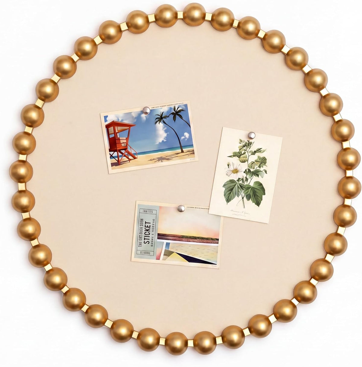 24 Inch Gold Bulletin Board, Beaded Frame Linen Fabric Pin Board