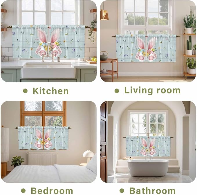 Easter Kitchen Tier Curtains 36 Inch Long 2 Panel Set, Rod Pocket Half Window